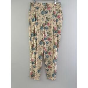 Vintage Floral Pants Rayon Linen Yellow & Side Zip Size 12 SG